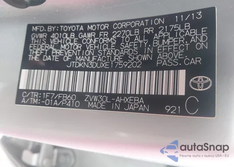 2014 Toyota Prius Two z USA, uszkodzony, nr VIN JTDKN3DUXE1759202